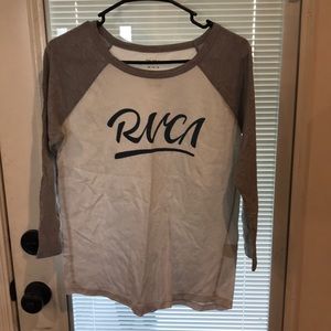 This is a RVCA baseball sleeve shirt it is a little see through